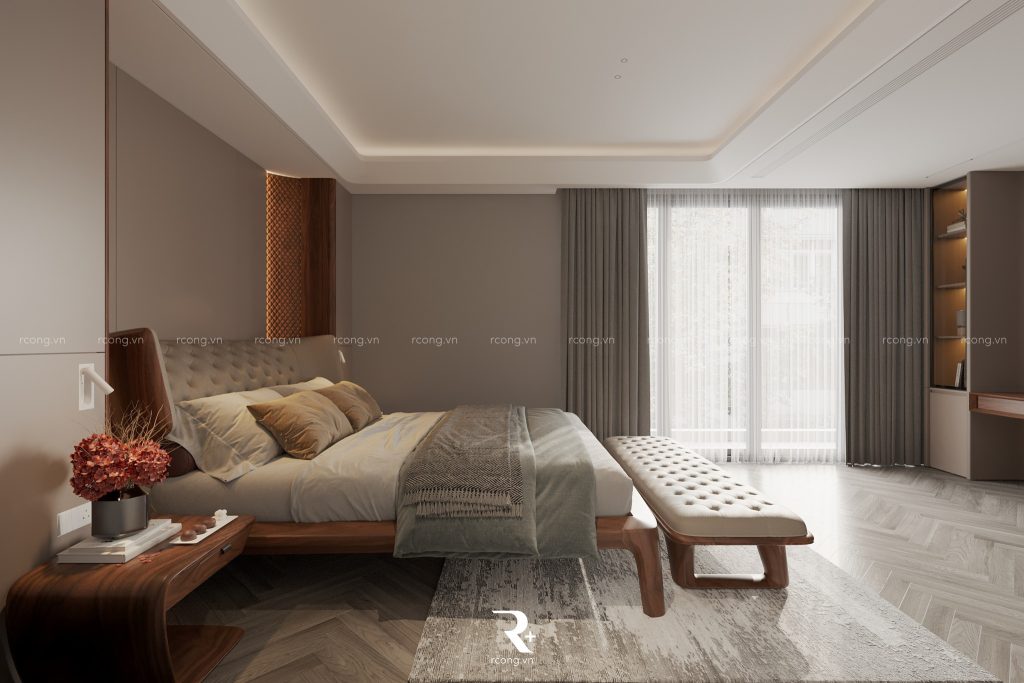 màu gỗ óc chó trầm ấm cho giường ngủ