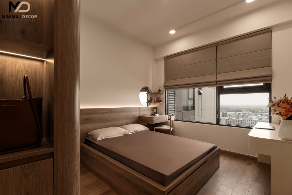 giường phủ veneer óc chó