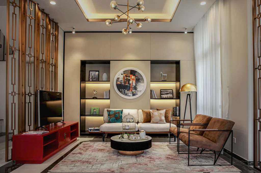 vách ngăn phủ veneer óc chó