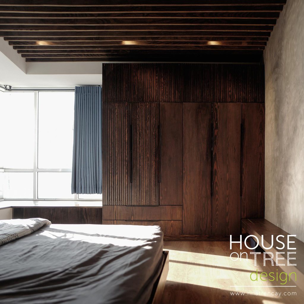 tủ quần áo gỗ veneer óc chó kịch trần