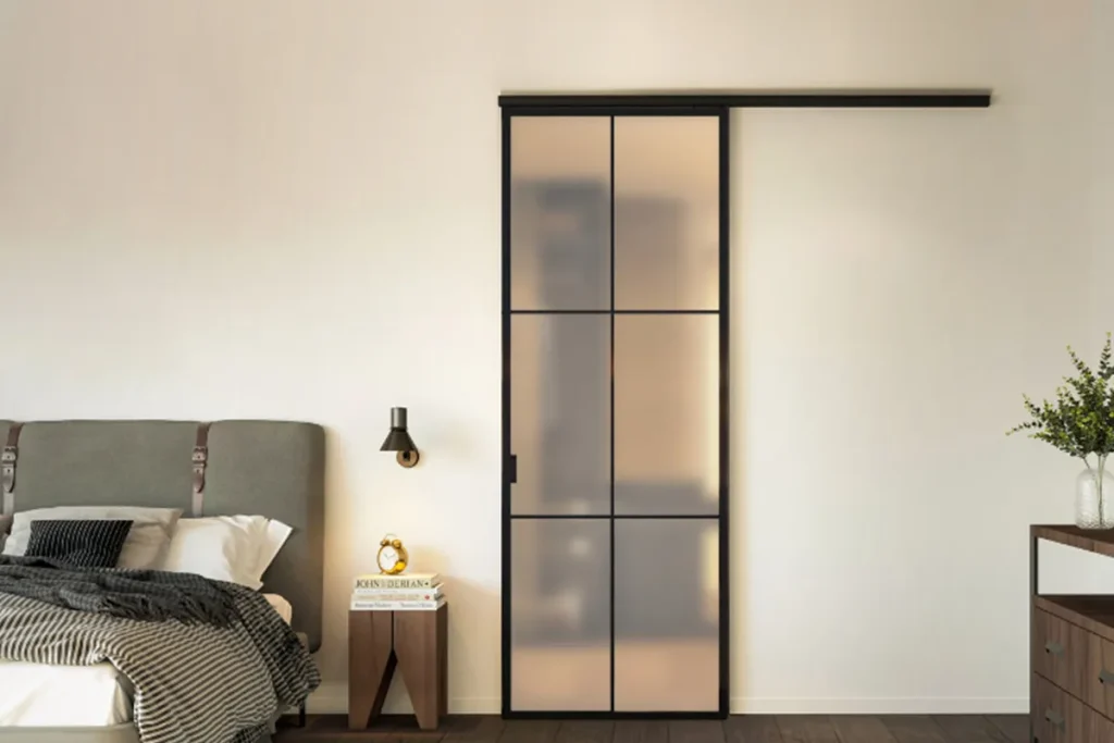 cửa lùa 1 cánh nhôm kính cho phòng ngủ