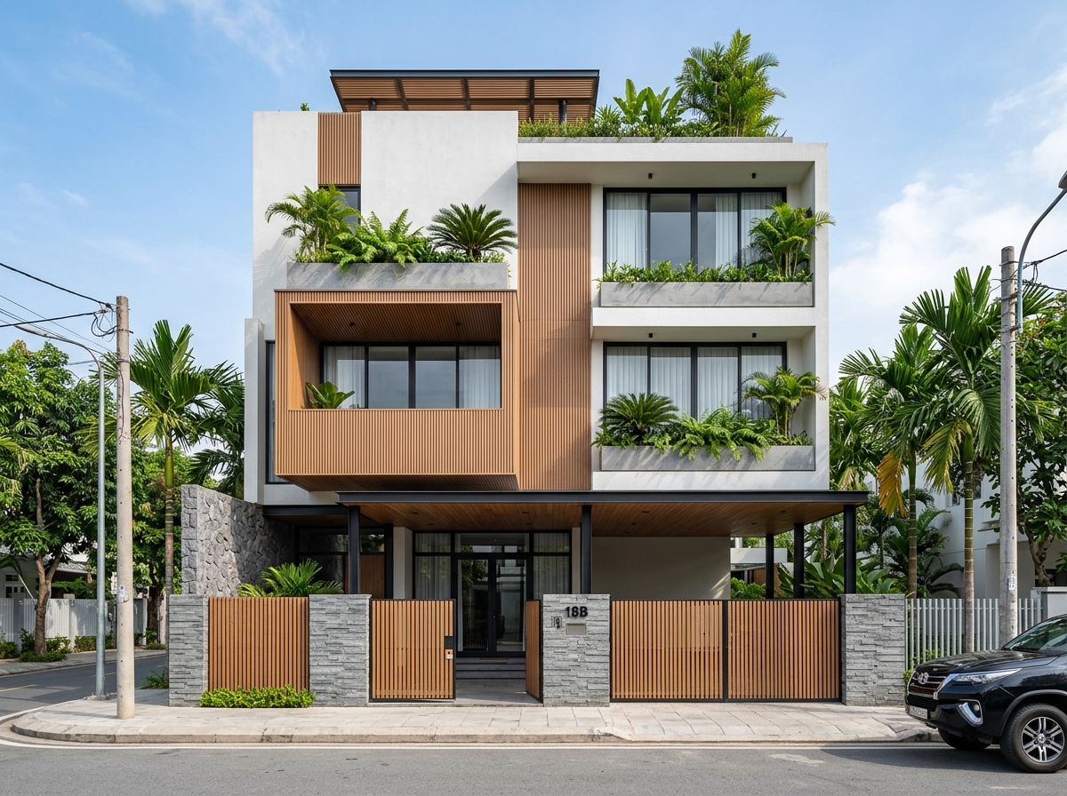 Phương án gốc — bảng màu trắng ngà và nâu gỗ