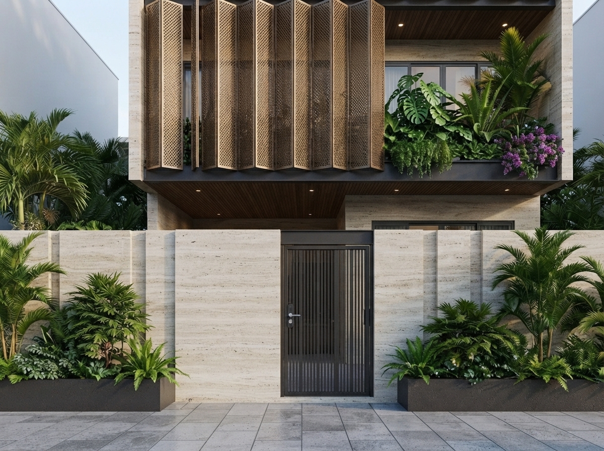Cận cảnh — hốc âm giấu dải đèn dưới khối nhô ra