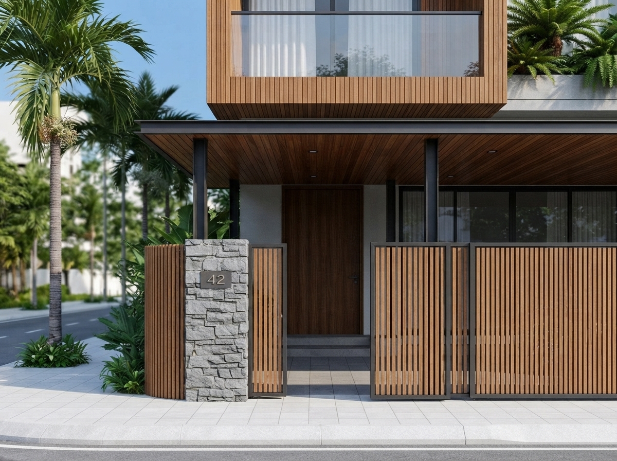 Cận cảnh — mép khối gỗ và đường giao với mặt tường