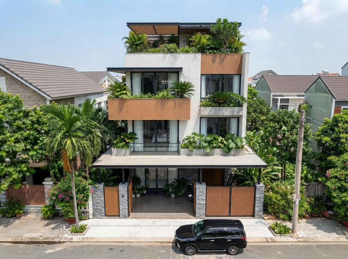 Nhìn từ trên cao — các mép lùi và diện tích ngoài trời