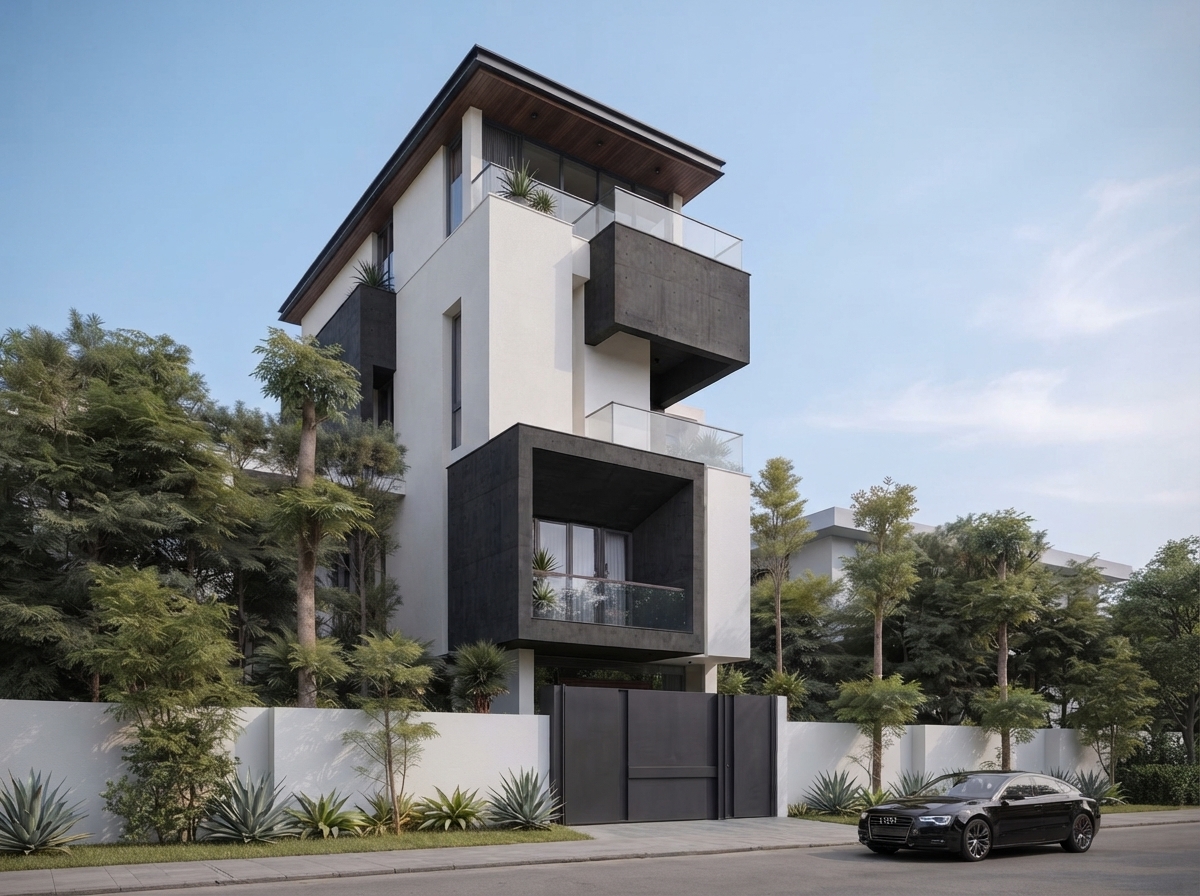 Các khối bê tông sẫm đua ra ở những cao độ khác nhau