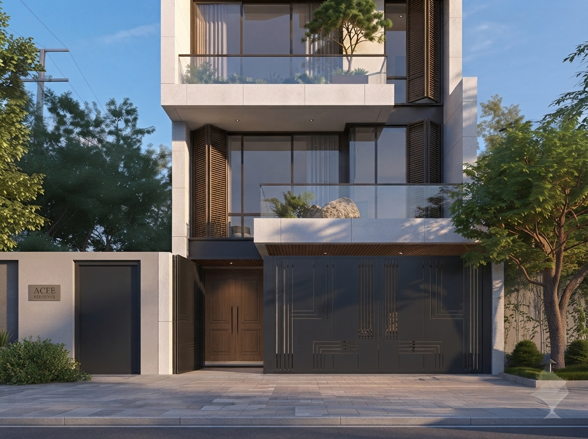 Cận cảnh — điểm liên kết giữa lam gỗ và khung thép