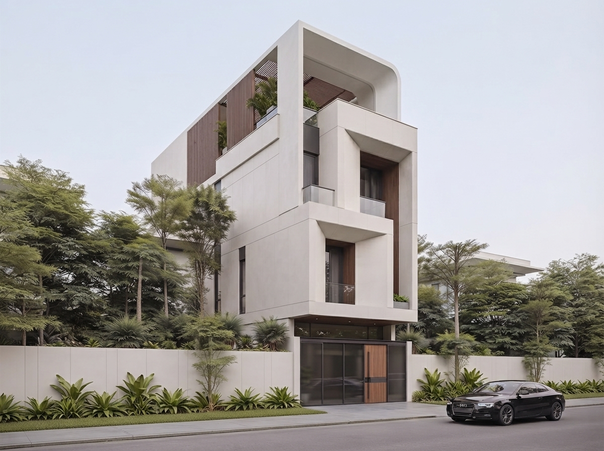 Góc nhìn từ ngã ba với các khối vuông vức ở tầng dưới