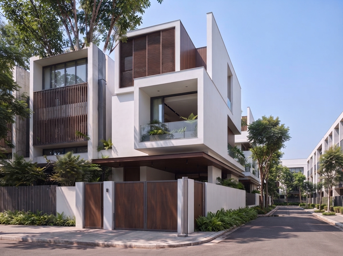Góc 3/4 từ phía phải — góc bo mềm của khối thân