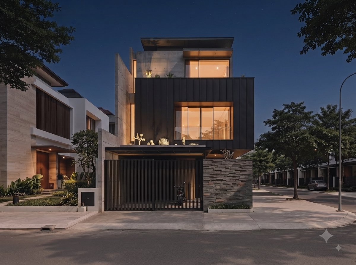 Hiệu quả ánh sáng buổi tối trên chân đế đá chẻ