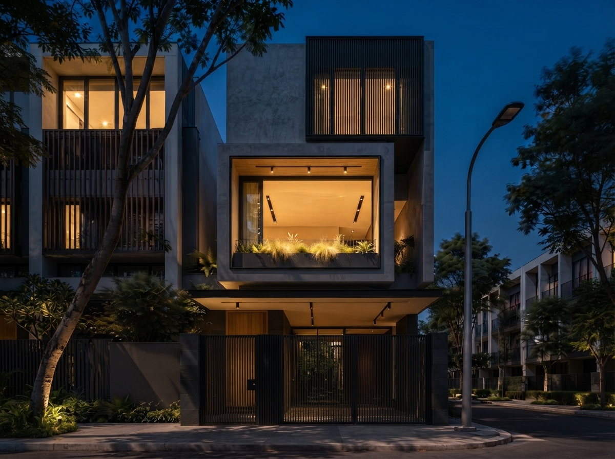 Hiệu quả ánh sáng buổi tối tại ô kính khoét sâu