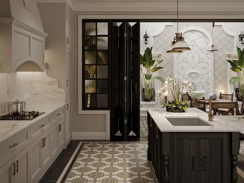 Thiết kế nội thất phòng bếp phong cách Đông Dương truyền thống