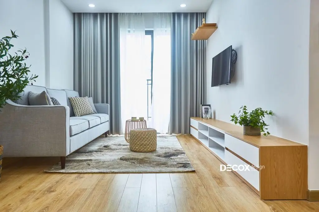 thiết kế nội thất phòng khách chung cư có bàn thờ treo tường