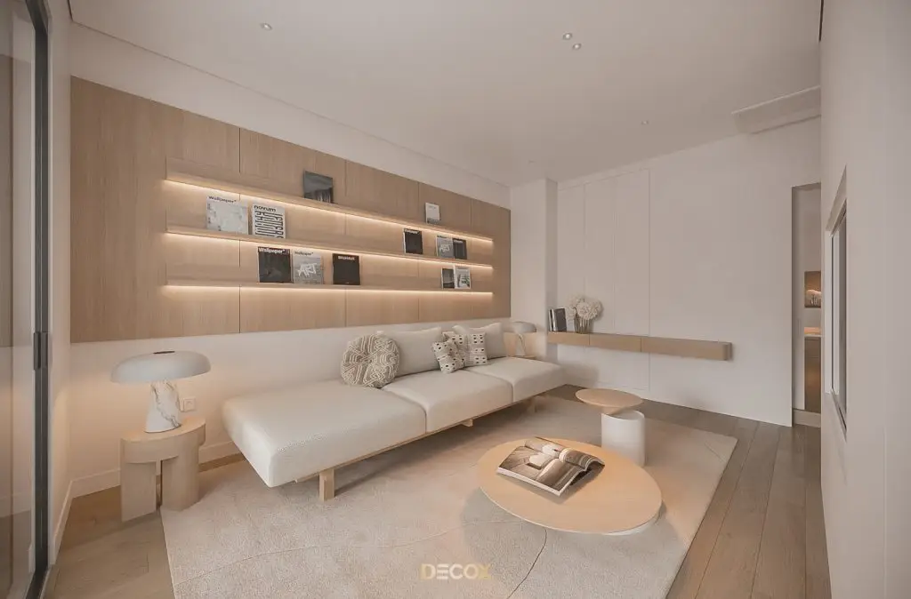 thiết kế nội thất phòng khách chung cư sử dụng sofa đơn sắc