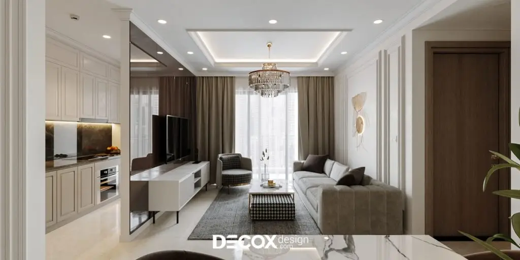 thiết kế nội thất phòng khách chung cư tân cổ điển