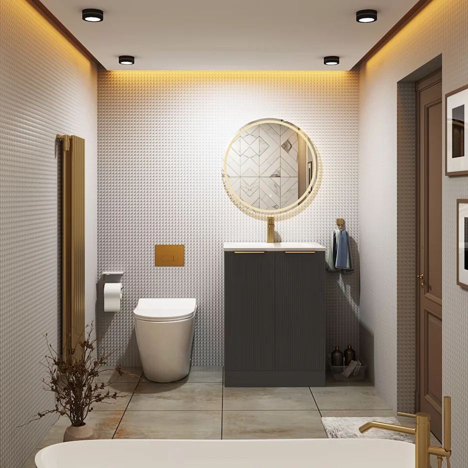 nội thất nhà tắm với đèn gương và đèn trần phục vụ tốt chăm sóc cá nhân