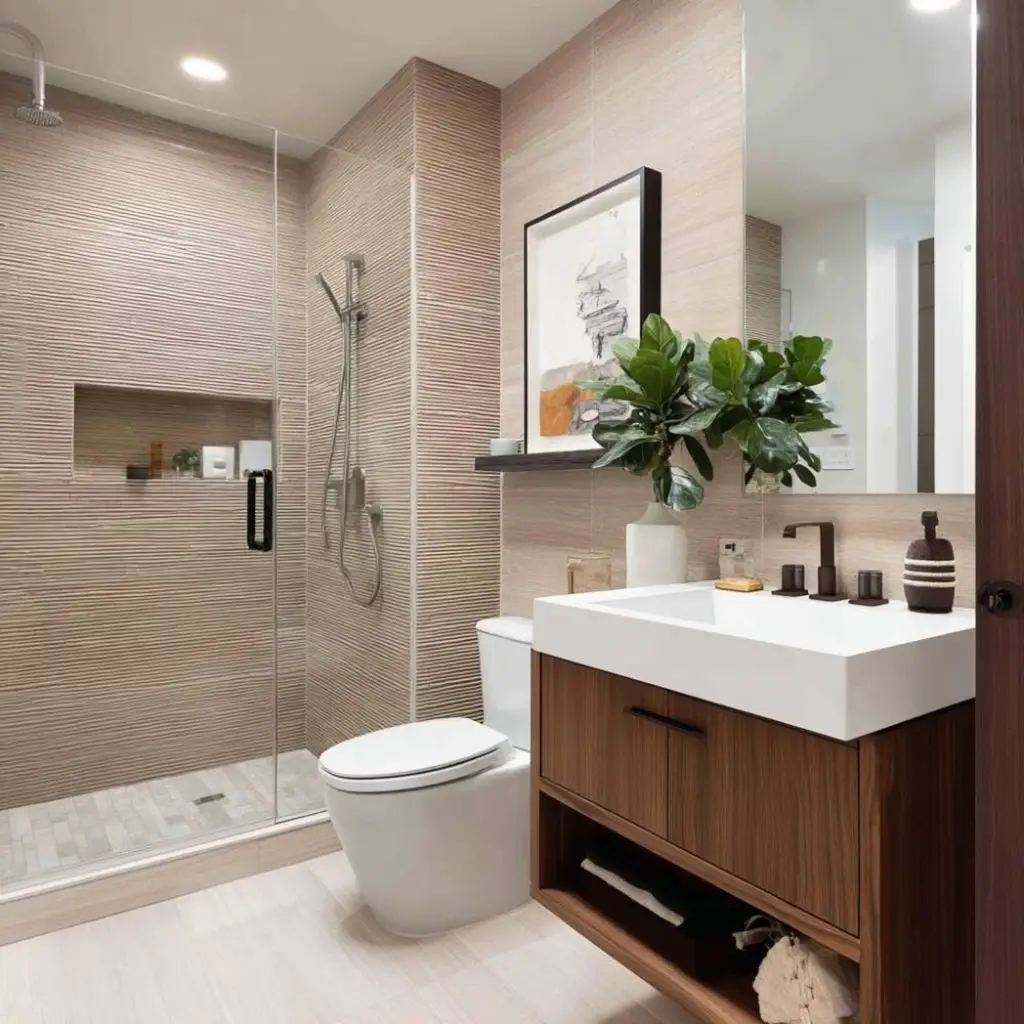 mẫu nội thất nhà tắm với gạch ốp hoạ tiết ấn tượng