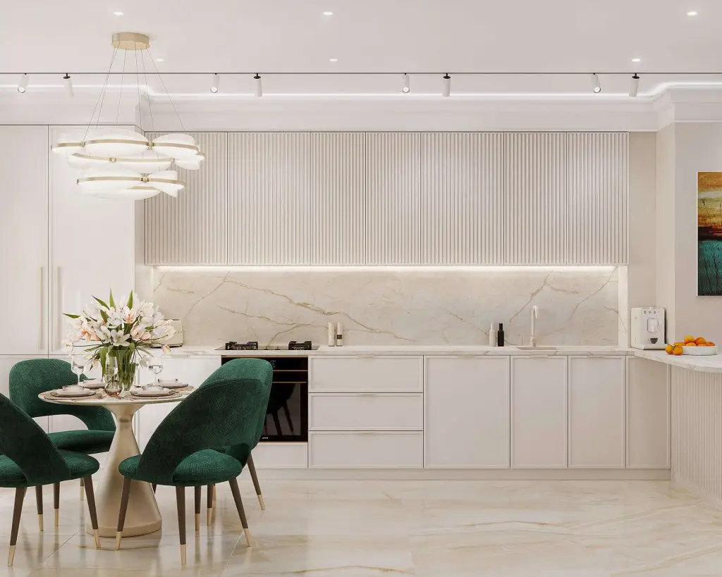 Mẫu thiết kế nội thất tân cổ điển cho phòng bếp căn hộ chung cư