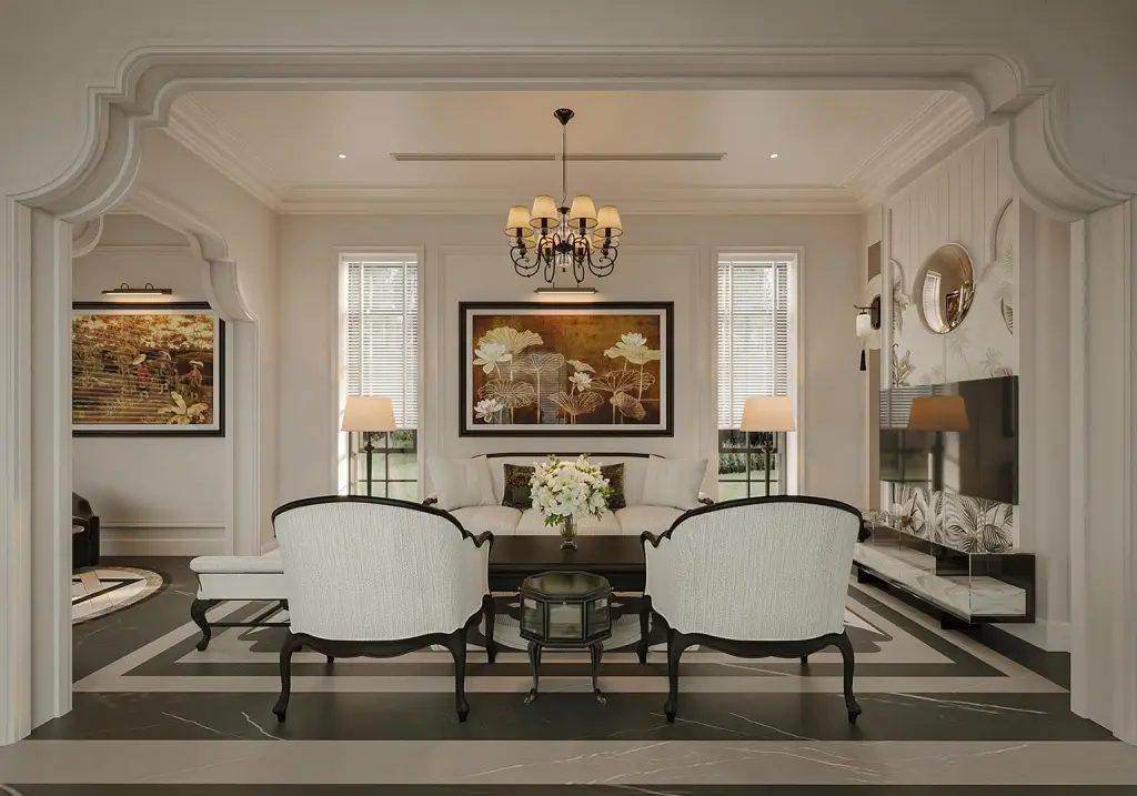 thiết kế nội thất chung cư 1 phòng ngủ tân cổ điển