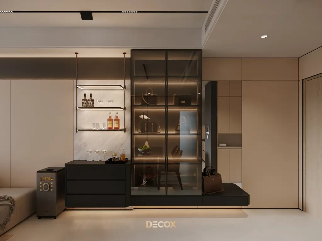 thiết kế nội thất chung cư 1 phòng ngủ sử dụng vật liệu cao cấp