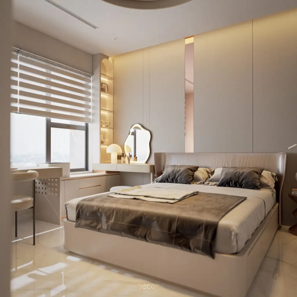 thiết kế nội thất chung cư 2 phòng ngủ 50m2 tối giản