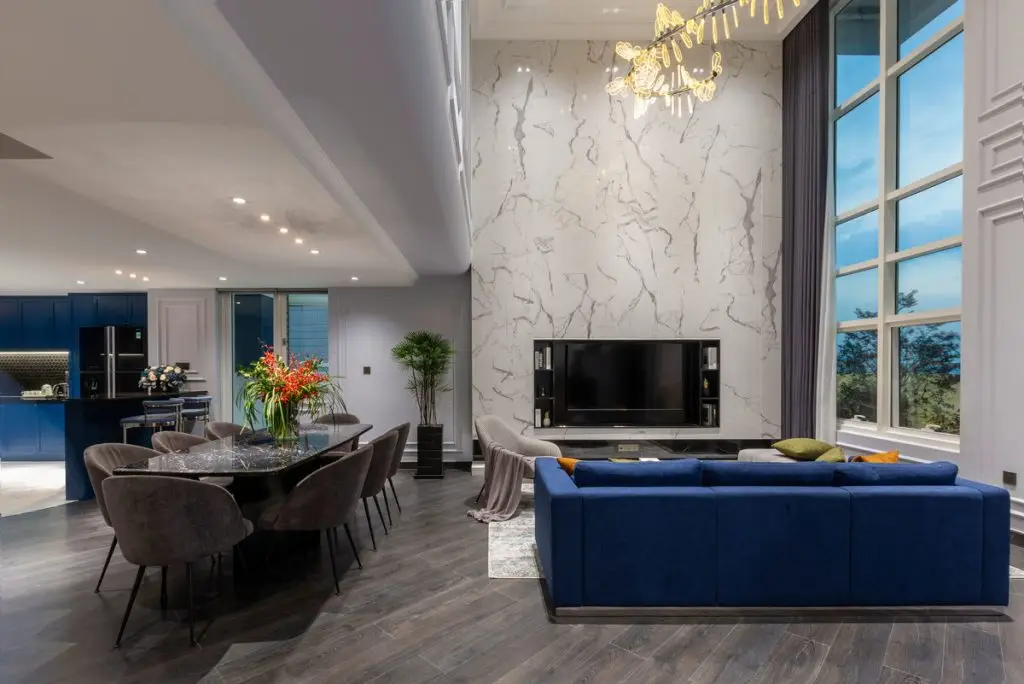 thiết kế nội thất chung cư 2 phòng ngủ với phòng khách sang trọng