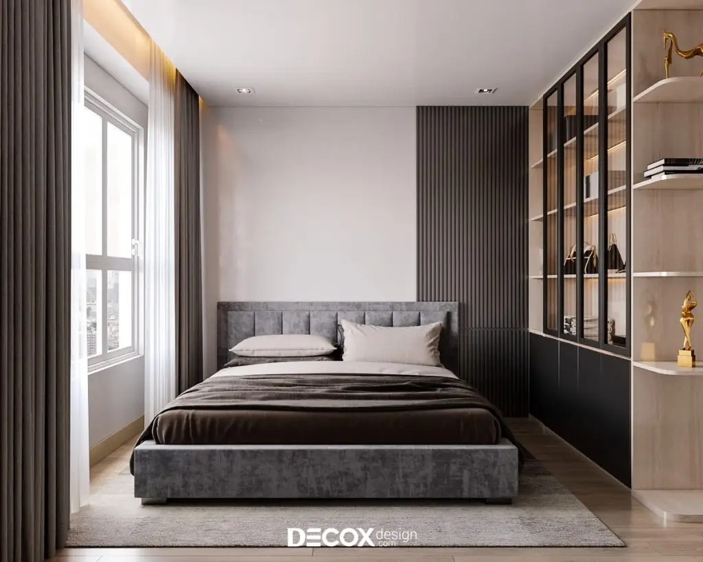 thiết kế nội thất chung cư 50m2 với hệ tủ quần áo kịch trần