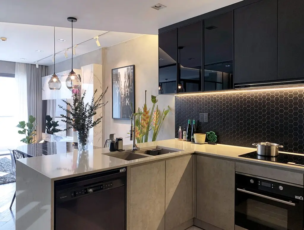 thiết kế nội thất chung cư 70m2 phòng bếp hiện đại