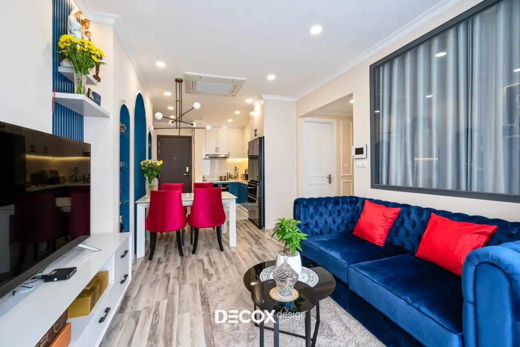 thiết kế nội thất chung cư 75m2 với đường nét đơn giản, thanh mảnh