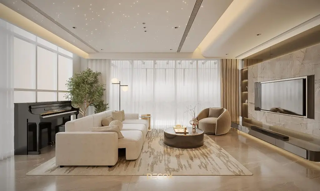 thiết kế nội thất chung cư 90m2 phối màu sắc hài hoà