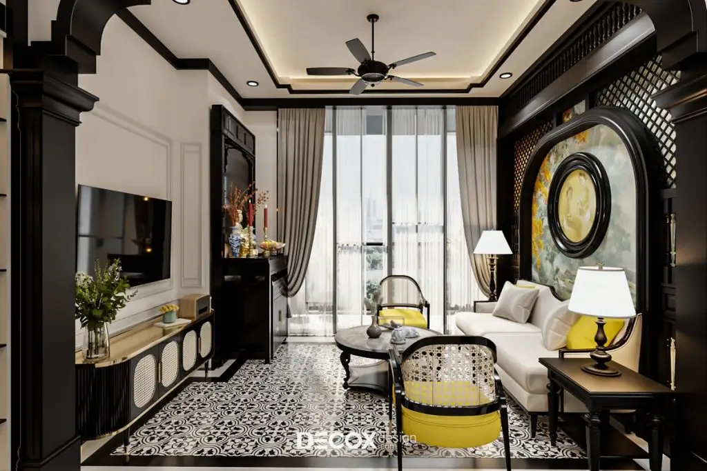 thiết kế nội thất chung cư 90m2 phong cách Indochine