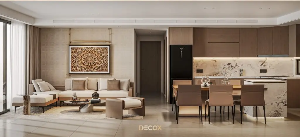 thiết kế nội thất chung cư 90m2 rộng rãi với không gian mở