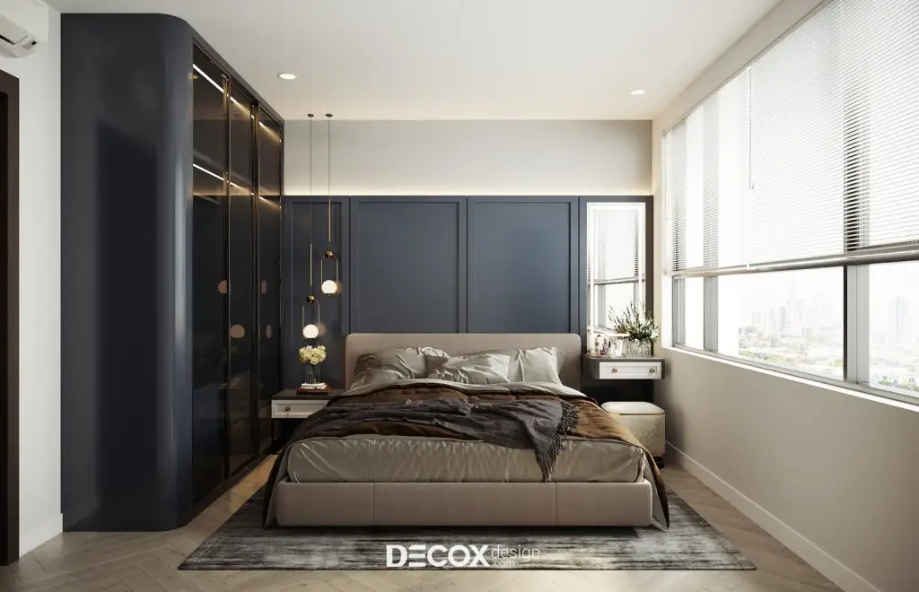 thiết kế nội thất chung cư 90m2 với phòng ngủ master rộng rãi