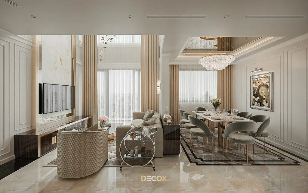 thiết kế nội thất chung cư 90m2 với phòng khách sang trọng