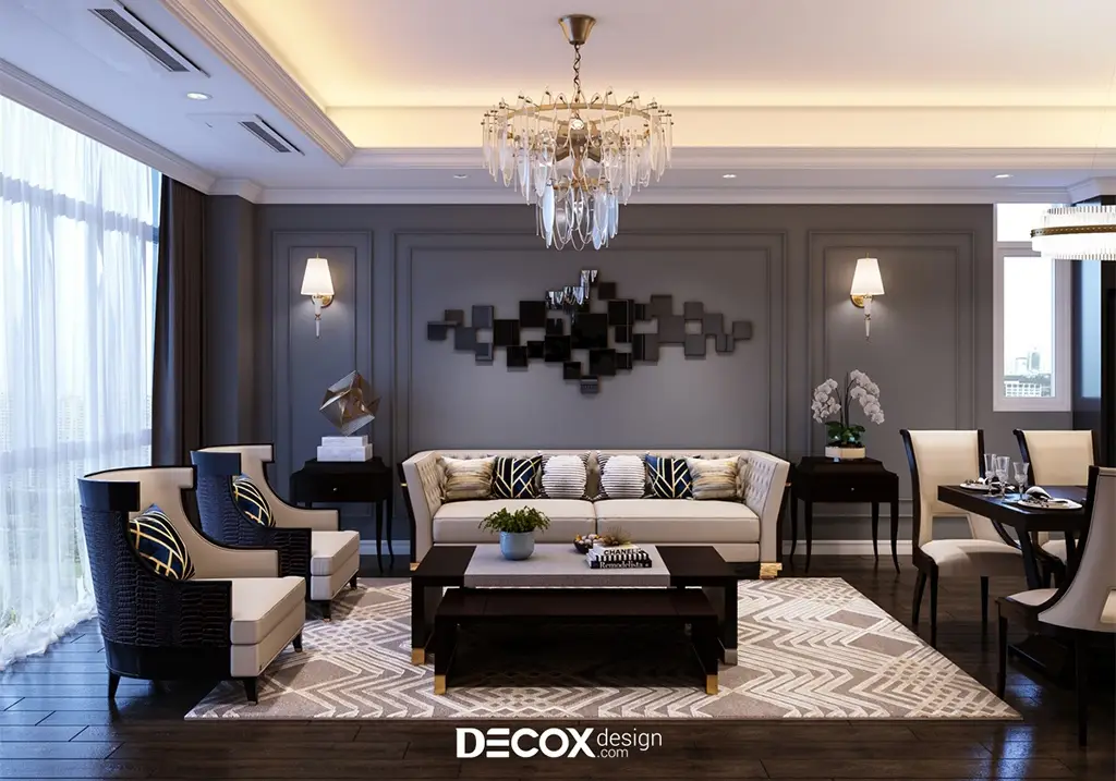 thiết kế nội thất chung cư tân cổ điển sử dụng vật liệu cao cấp