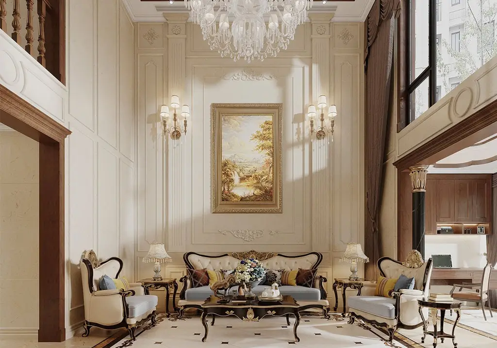 thiết kế nội thất chung cư tân cổ điển không gian tiếp khách