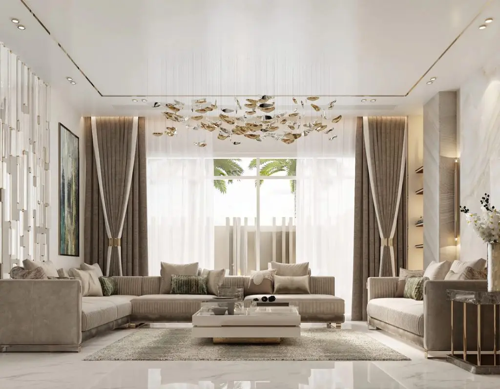 Thiết kế nội thất phòng khách chung cư với gam màu trung tính