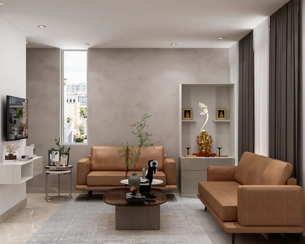 Thiết kế nội thất phòng khách chung cư có bàn thờ hiện đại