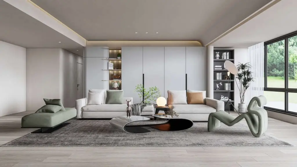 Thiết kế nội thất phòng khách hiện đại với màu trung tính