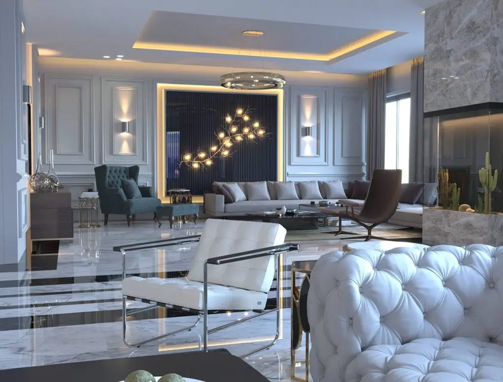 Thiết kế nội thất phòng khách tân cổ điển sang trọng