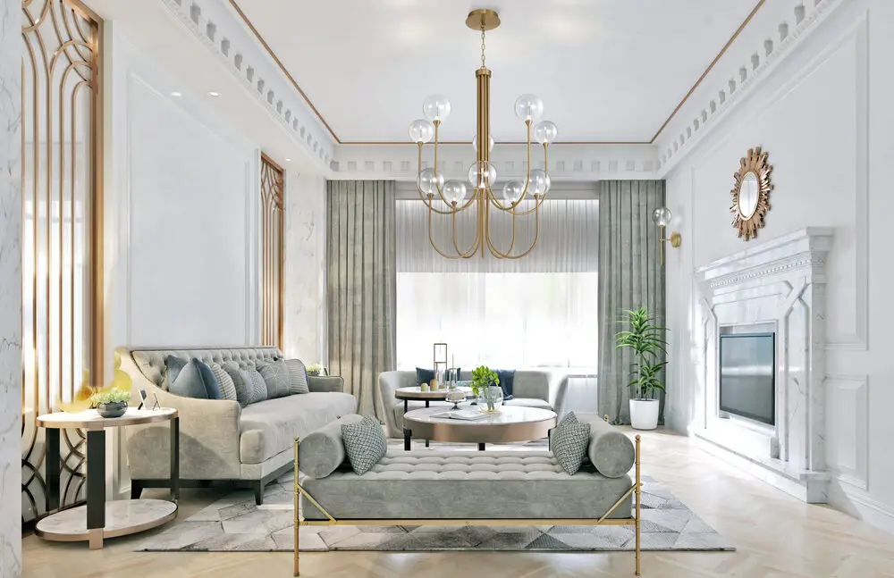 Thiết kế nội thất phòng khách tân cổ điển kết hợp hiện đại