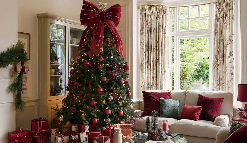 trang trí cây thông noel theo tông màu đỏ rực rỡ