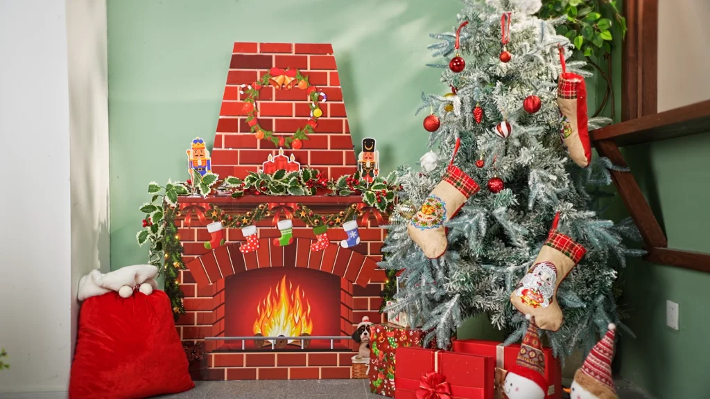 trang trí lò sưởi giáng sinh 3D