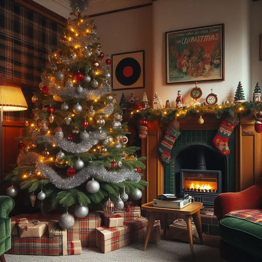 trang trí lò sưởi giáng sinh với dây kim tuyến lấp lánh