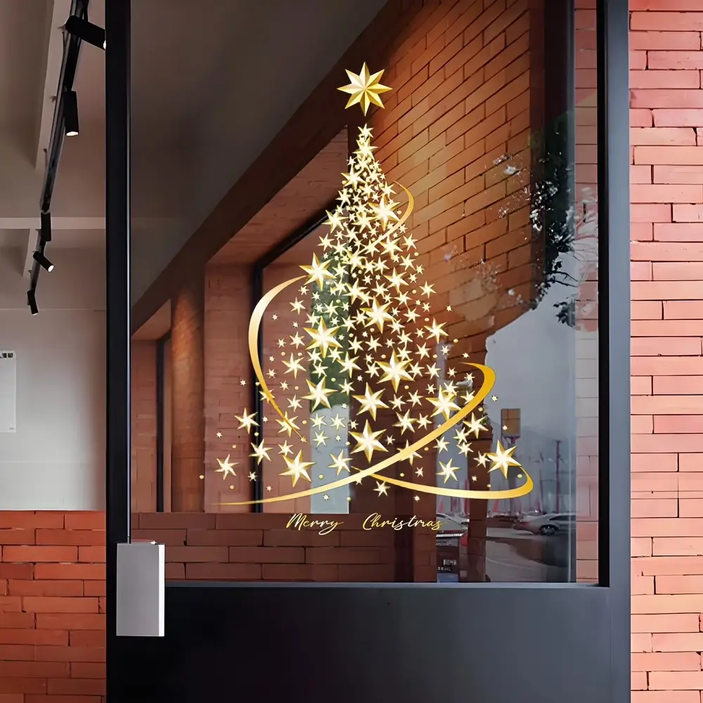 trang trí noel cửa kính đơn giản