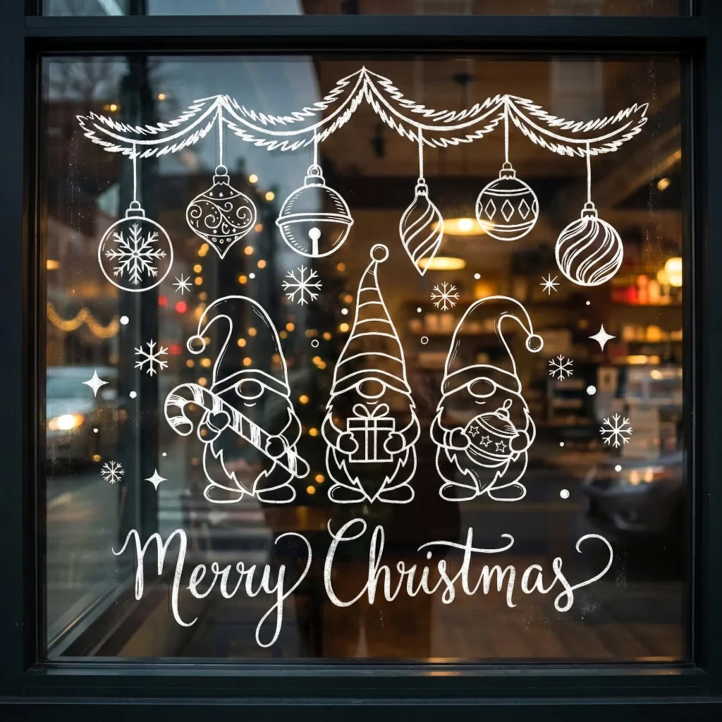 trang trí noel cho cửa kính với hình vẽ độc đáo