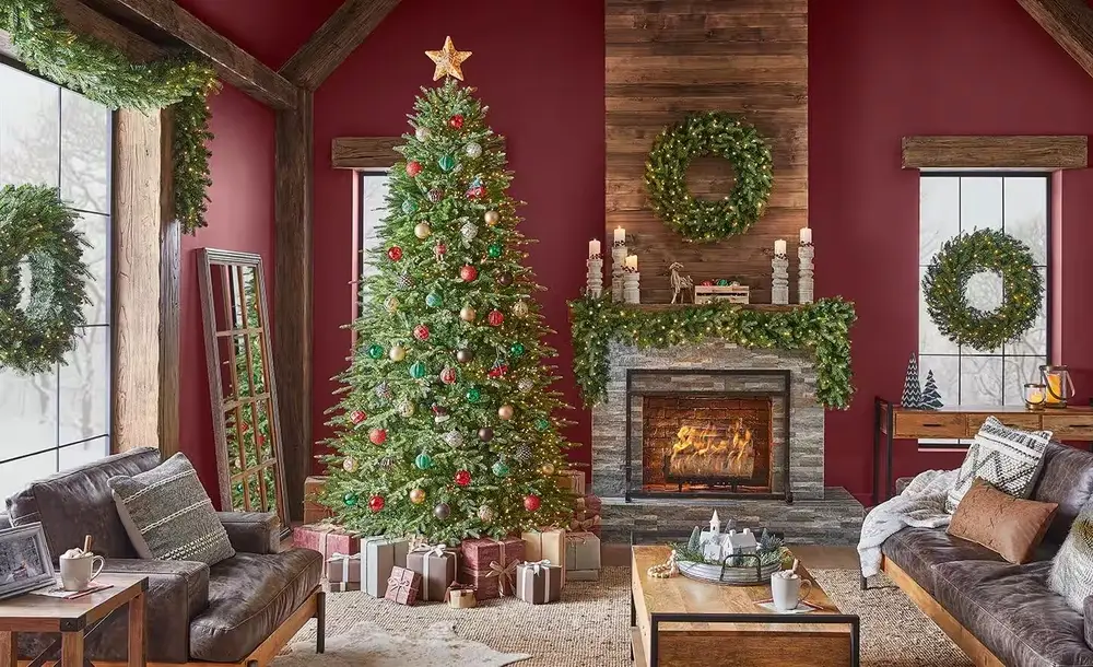 trang trí noel tại nhà ở phòng khách mộc mạc