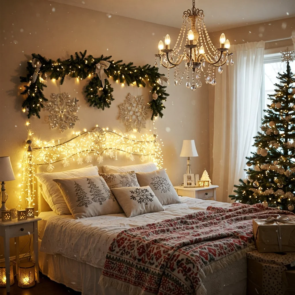 trang trí noel tại nhà ở phòng ngủ ấm cúng