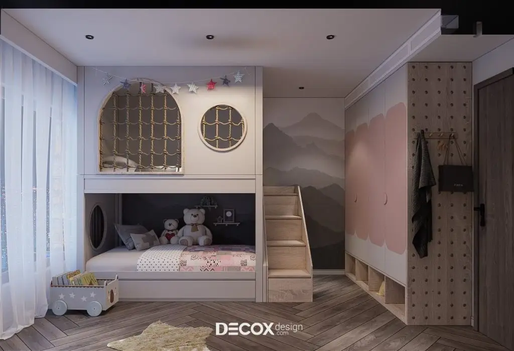 decor phong ngủ với giường 2 tầng cho bé