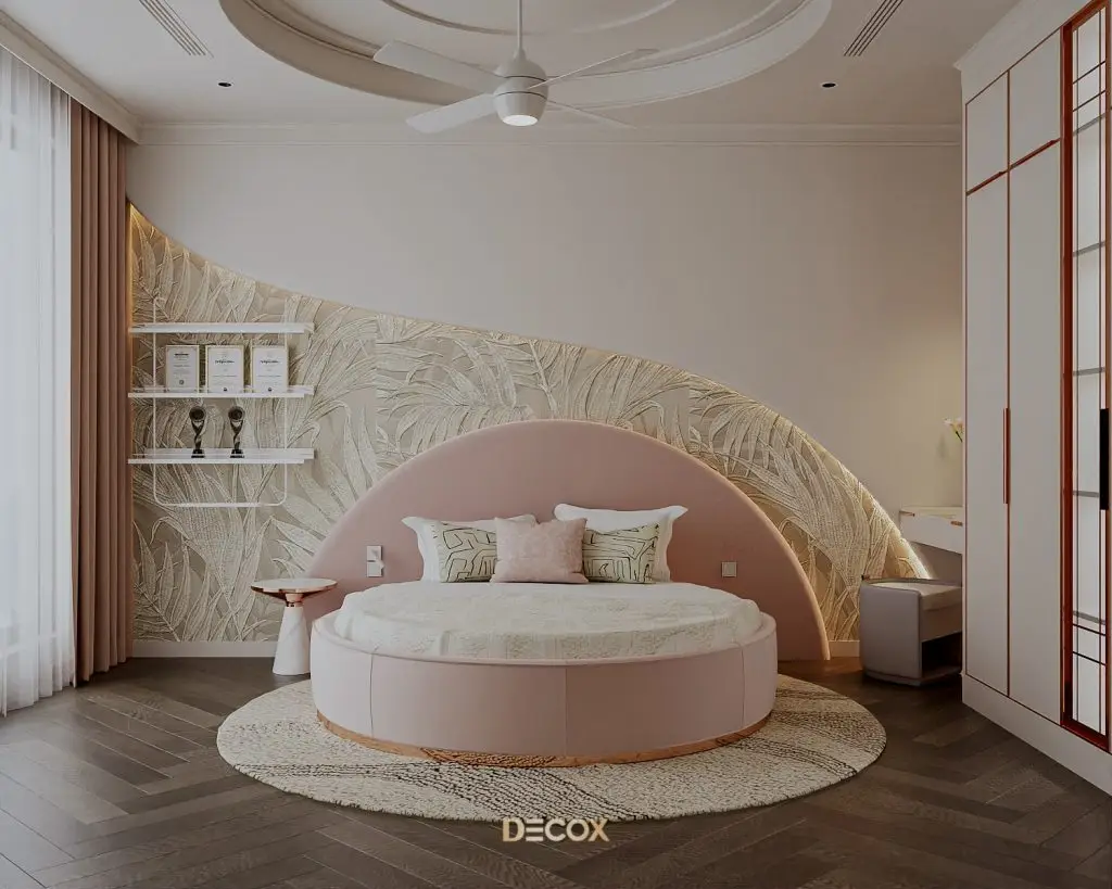 decor phong ngủ bằng bảng màu sơn ấn tượng tạo chiều sâu